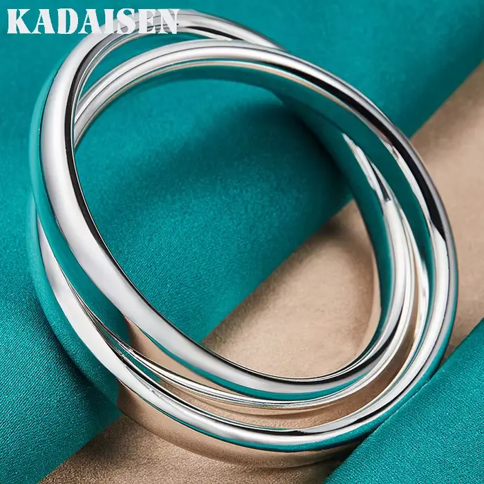 Bracelet double anneau rond argent sterling 925 pour femmes mariage fiançailles occasions spéciales