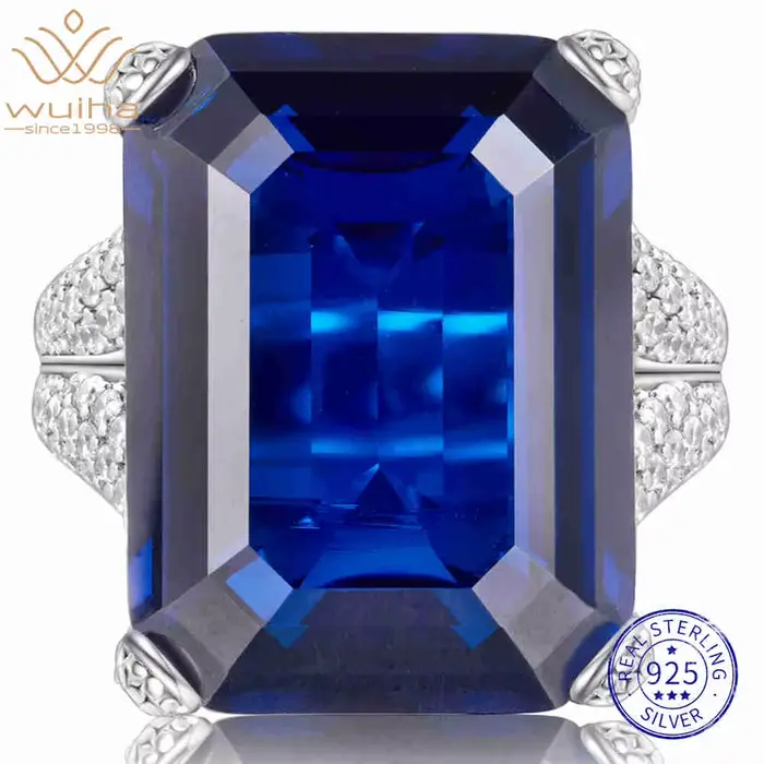 WUIHA 925 argent Sterling 13*16 MM taille émeraude laboratoire saphir haute teneur en carbone diaman