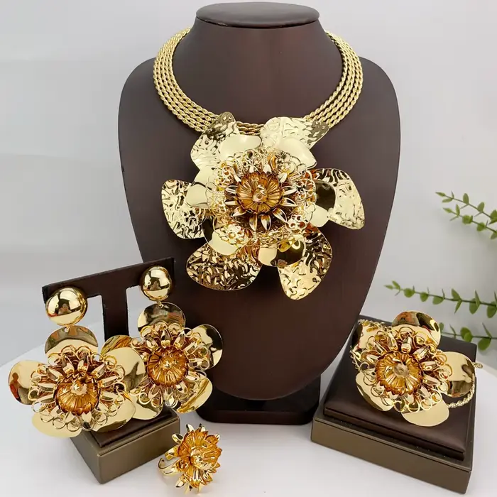 Nouvelle Collection Tendance : Parure de Bijoux Femme Plaqué Or Brésilien, Collier Pendentif Grande 