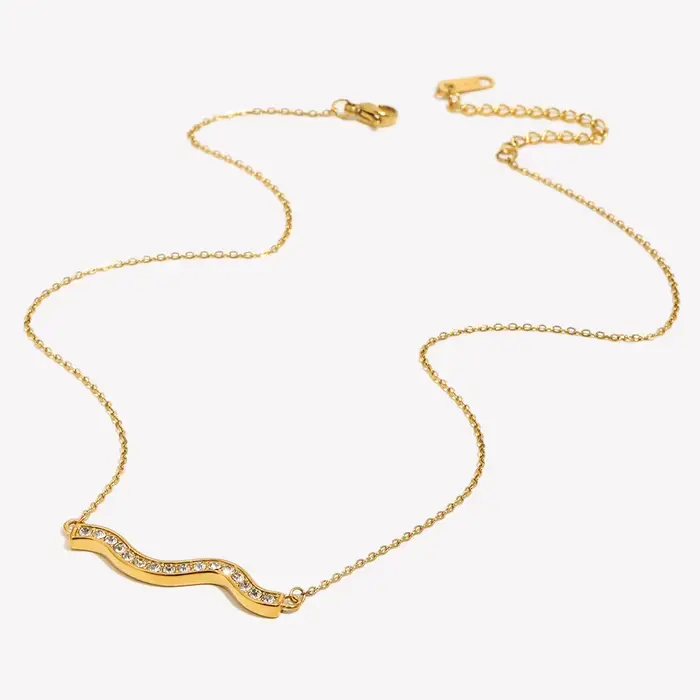 Collier pendentif vague à pois et diamants pour femme E.B.belle, plaqué or, anti-ternissement, style vacances, bijou décoratif