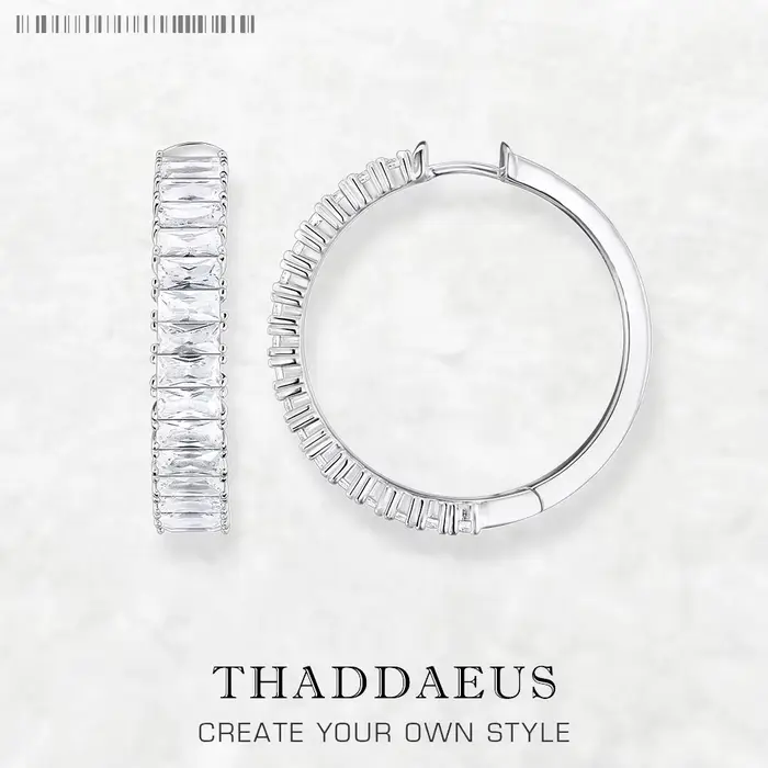 Boucles d'oreilles créoles à charnière avec pierres blanches pavées, bijoux fins de Style européen p