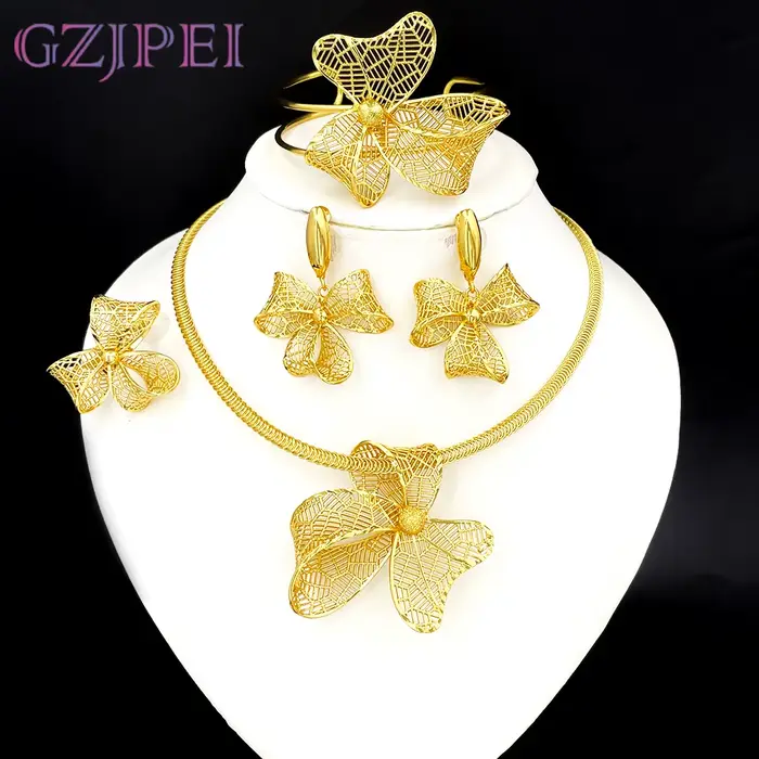 GZJPEI ensemble de bijoux à nœud papillon pour femmes africaines plaqué or collier boucles d'oreille