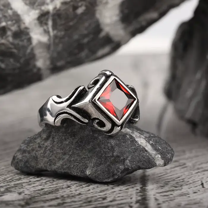 Bague rétro vintage en acier inoxydable sertie de zirconium pour homme, tracker d'humeur pour occasions spéciales et cérémonies