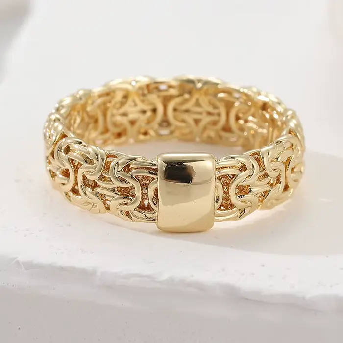 Bague plaquée or style hip-hop vintage en forme de chaîne pour femmes et hommes