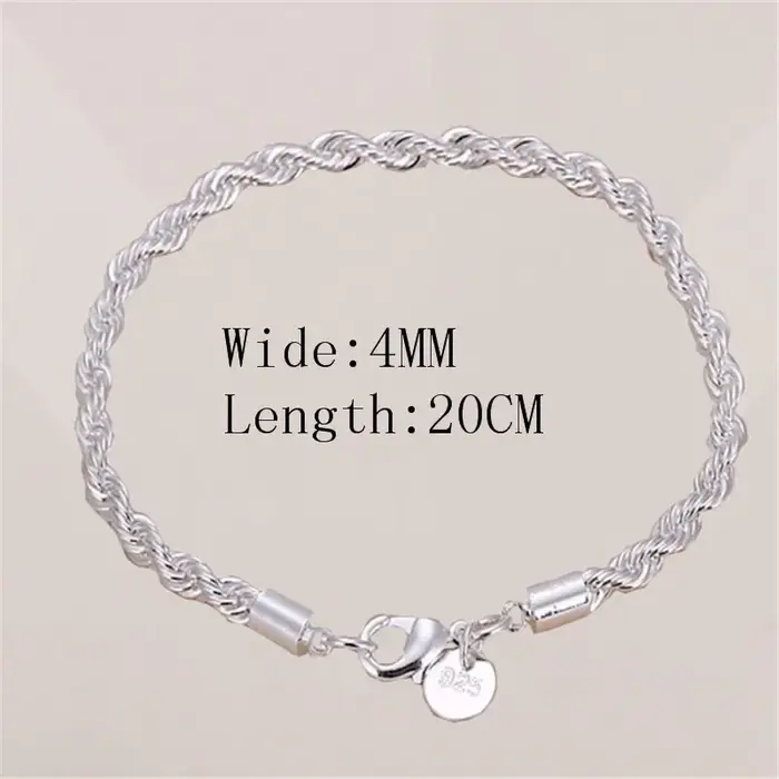 Bracelets en corde torsadée en argent Sterling 925