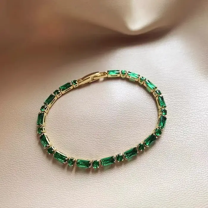 Bracelet de luxe français en alliage de cuivre et métal épissé en Zircon vert