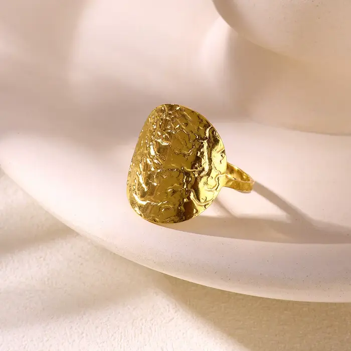Bague pièce de monnaie en acier inoxydable pour femme, bague de géométrie elliptique, surface large, bijoux élégants, accessoires de mode, cadeau de document en or
