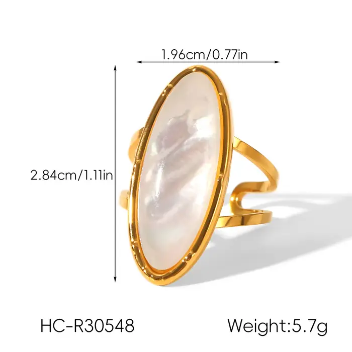 Bague minimaliste en coquille blanche vintage Ars, plaquée or 18 carats, ovale, en acier inoxydable,