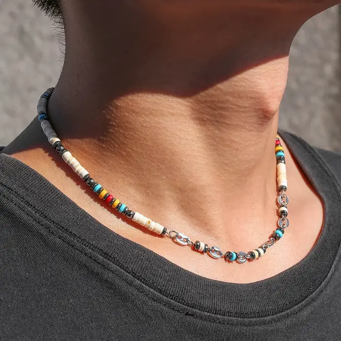 Collier de perles d'hématite pour femmes et hommes, Vintage, perles de riz multicolores, ras de cou, Bracelet, bijoux faits à la main
