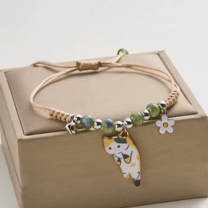 Bracelet en émail motif chat et fleur, style dessin animé, pour femmes et hommes, avec pendentif ani