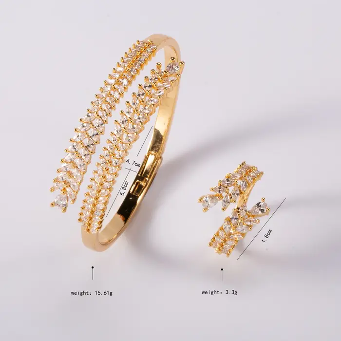 Ensemble de bijoux de luxe en cristal marquise motif feuille de vigne