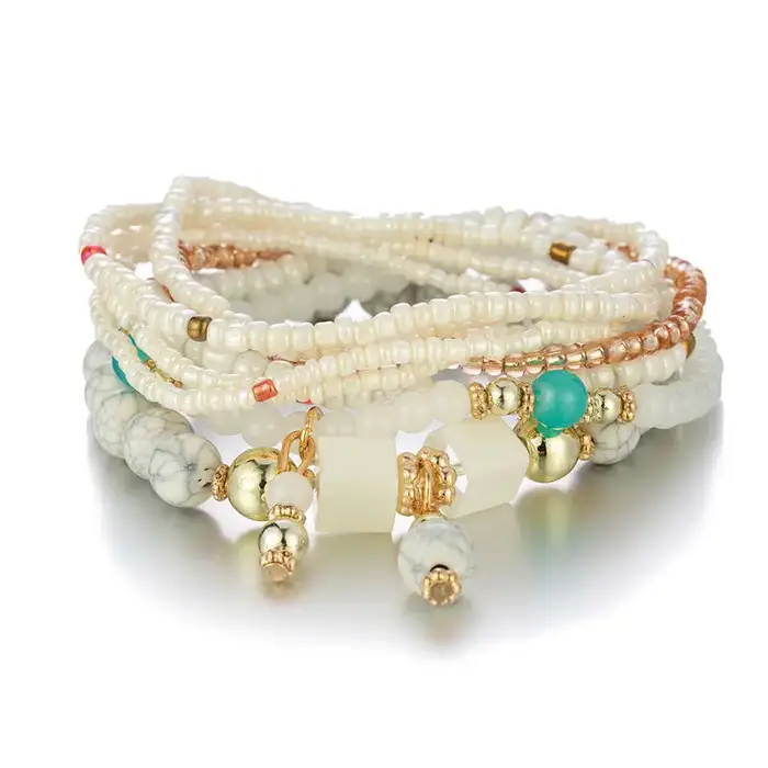 Ensemble de bracelets de perles de riz multicouches pour femmes