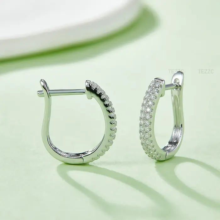 Tezzc-Boucles d'oreilles Moissanite pour femme, Argent regardé 925, Plaqué or, Cerceaux de mariage, 