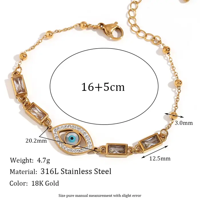 E.B.belle-Bracelet Rectangulaire en Strass Blancs Yeux, Étanche, Plaqué Or 18K, Bijoux, Mode SION L,