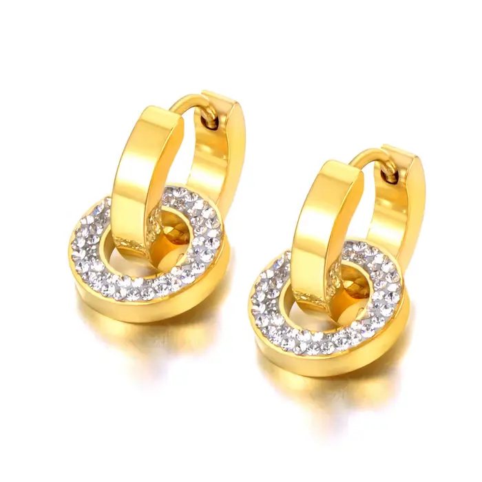 JeeMango – boucles d'oreilles circulaires en Zircon brillant pour femmes, couleur or, en acier inoxy
