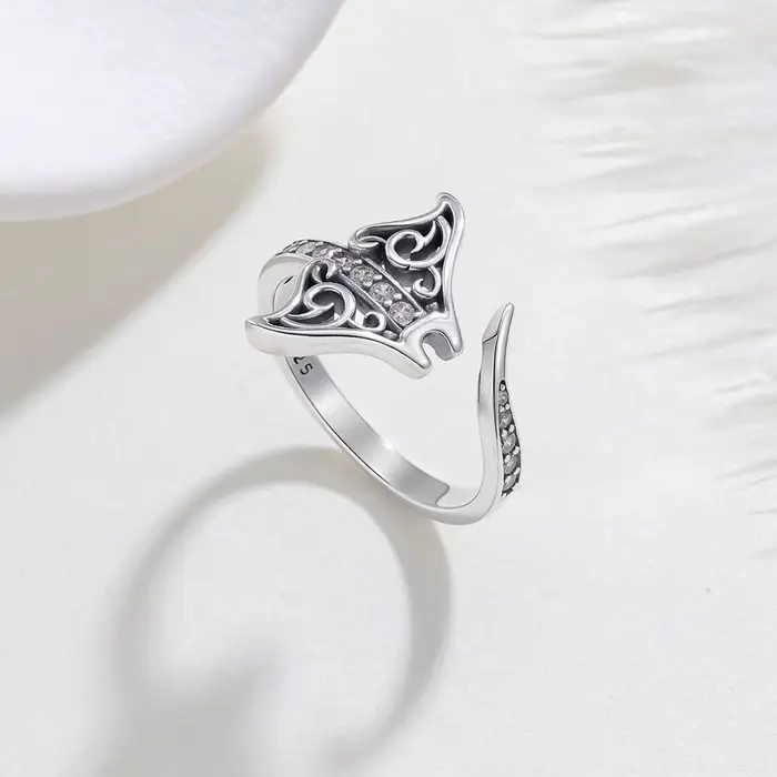 Nouvelle bague en argent sterling S925 originale en forme de bouche de raie manta pour la fabrication de bijoux