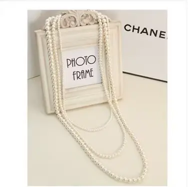 SHMIK Collier long multicouche élégant pour femme avec perles et camélias, idéal pour mariage et soi