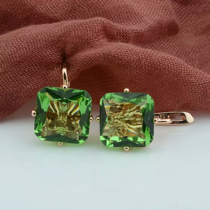 FJ luxe mariage femmes boucle d'oreille couleur or Rose 585 bijoux mode grand carré Rose/blanc/vert/rouge/bleu Zircon