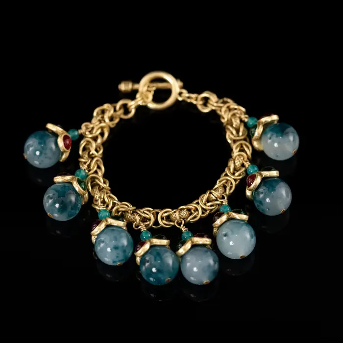 Boucles d'oreilles rondes en jade bleu antique KEQIU