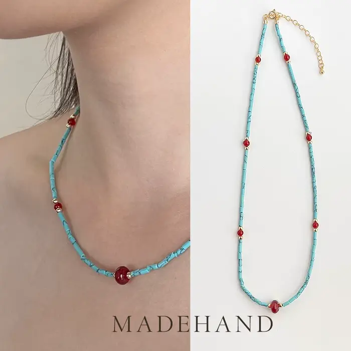 Collier ras du cou en pierre naturelle pour femmes, artisanat fait à la main, bleu, Turquoise, rouge