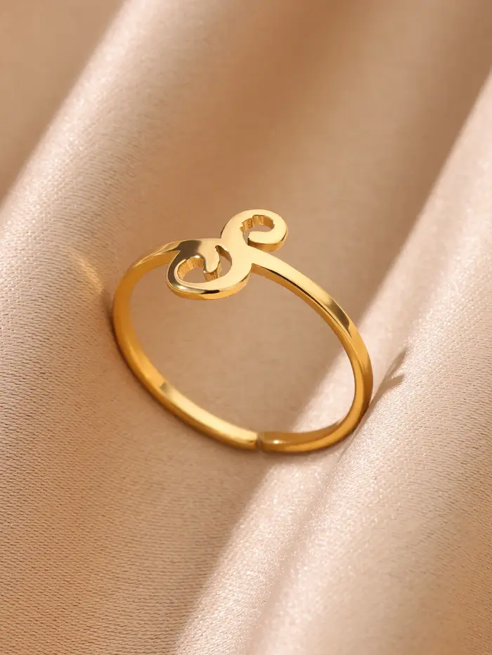 Bague initiale personnalisable en acier inoxydable plaqué or 18 carats pour femme, lettres anglaises, cadeau d'anniversaire, alliance de mariage, bijou bohème chic