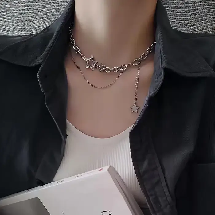 Collier pendentif étoile zircon Y2K pour femme