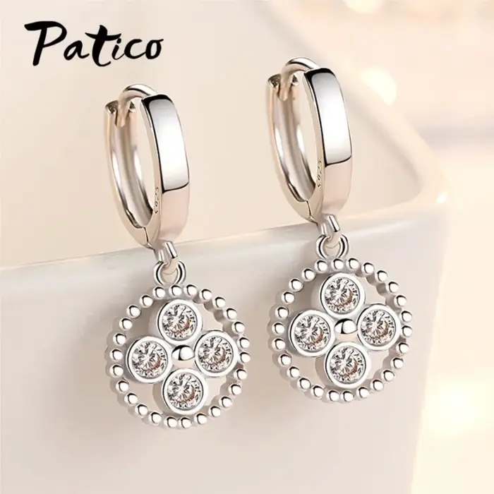 Boucles d'oreilles pendantes géométriques en argent sterling 925 avec zircon cubique