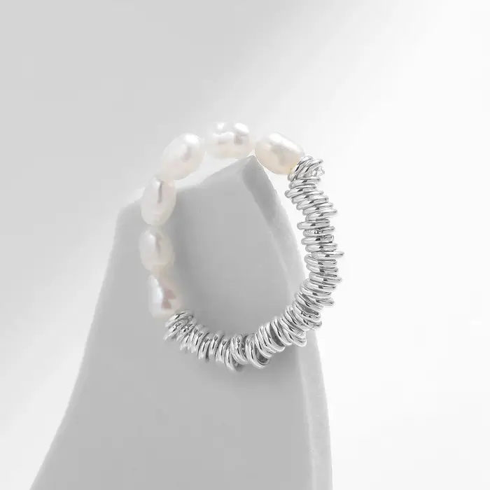 Bague de cocktail en argent sterling 925 perle d'eau douce baroque naturelle redimensionnable pour femme élégante occasion fête