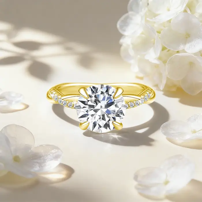 Bague solitaire torsadée en moissanite ronde 2 carats Au585