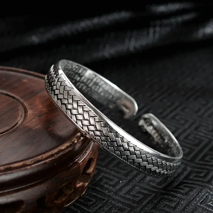 Bracelet jonc rond tendance en argent sterling 925, grand jonc simple pour femme, cadeau bijoux - No