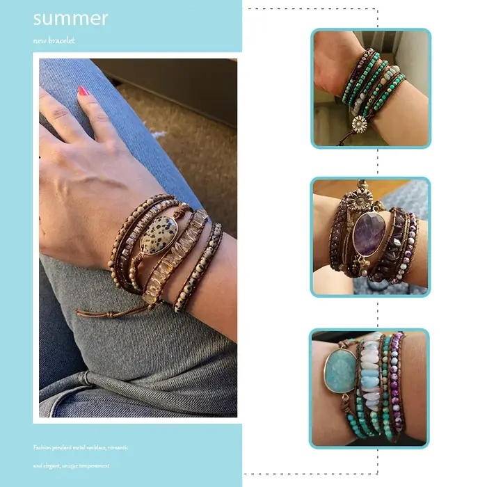 RH mode Handma bohème bijoux Boho Bracelet mixte pierres naturelles charme 5 brins Bracelets d'enveloppement cadeau livraison directe