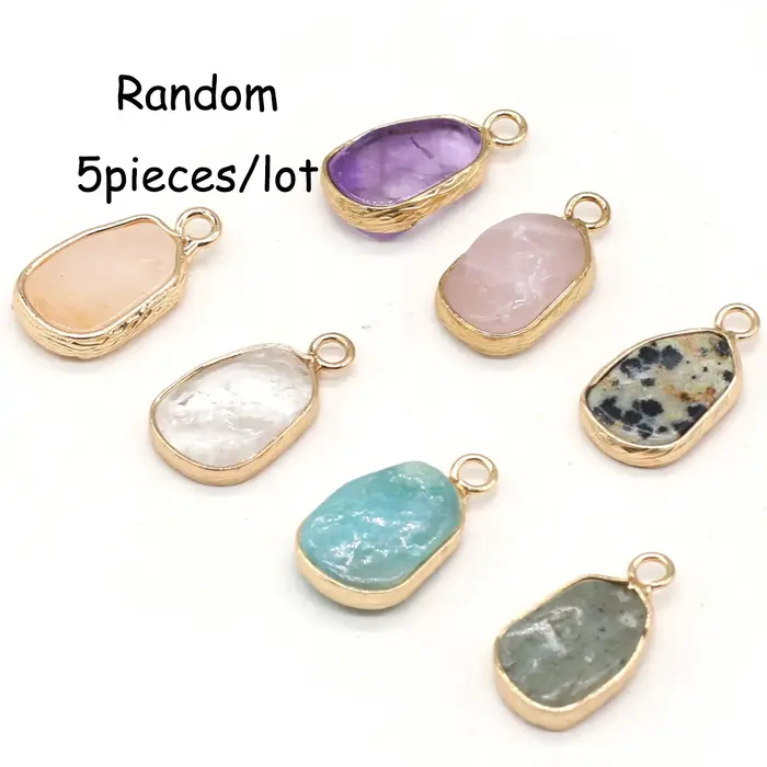 Pendentif en pierre naturelle semi-précieuse, 5 pièces, boucles d'oreilles à bord plaqué or pour la 