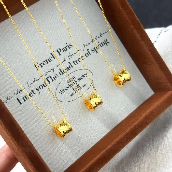 Collier de perles brillantes rotatives de couleur or véritable 14 carats pour femmes