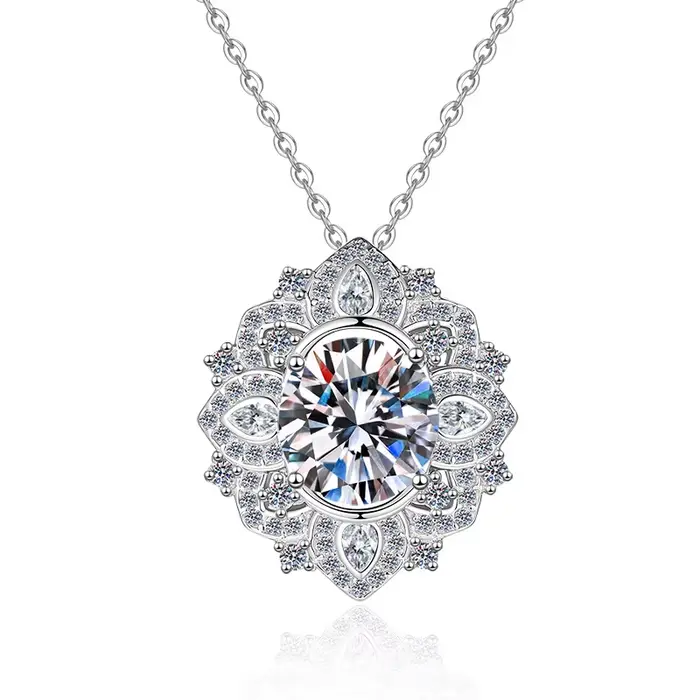 Collier en argent sterling 925 avec pendentif étoile florale et chaîne de clavicule en moissanite de
