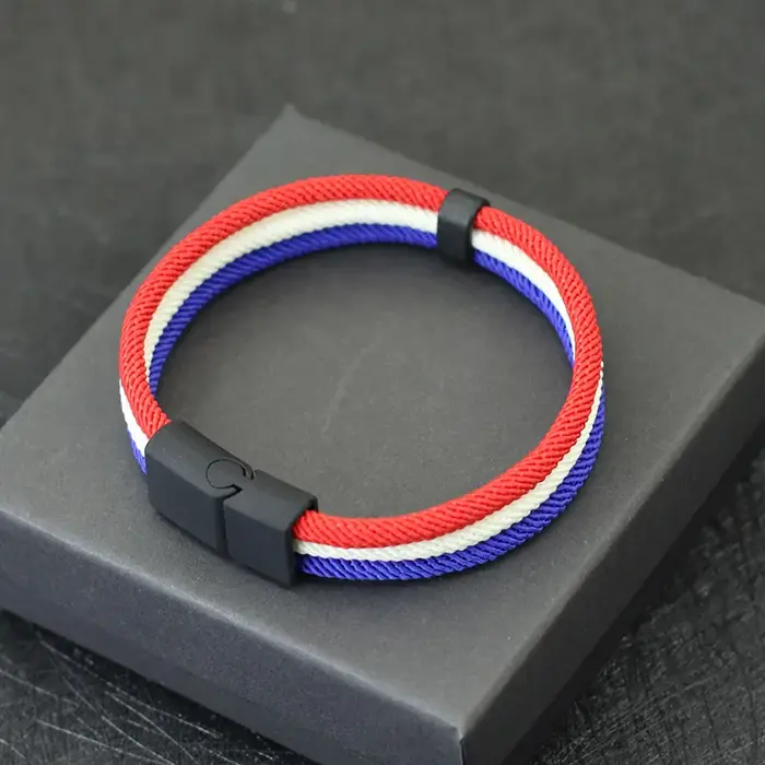Nouveau Colorblock drapeau symbole Bracelet hommes 3 couches ouvrable aimant boucle Nylon cordon chaîne Braslet nautique