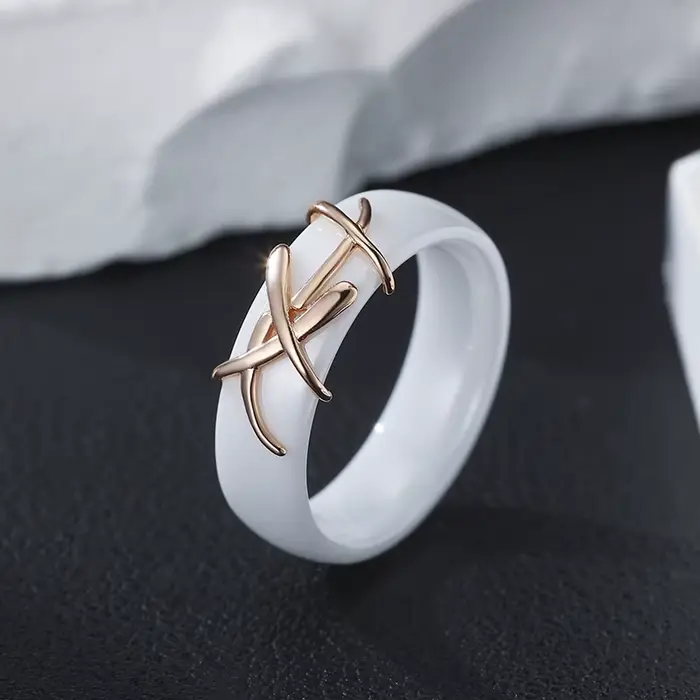 Bague wbmqda en céramique blanche or rose 585 avec zircons cubiques pour femmes occasions spéciales et cadeaux