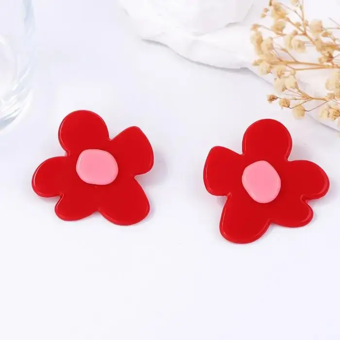 Boucles d'oreilles en plastique rouge avec grandes fleurs tendance pour femmes et filles bijoux minimalistes pour vacances d'été cadeau