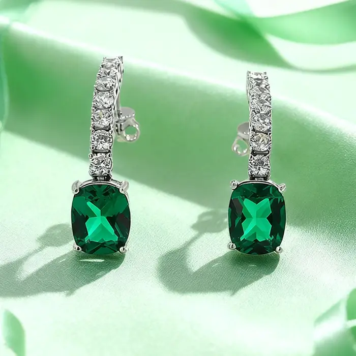 TEMGF cultiver émeraude/rubis boucles d'oreilles pour femmes S925 en argent Sterling longues