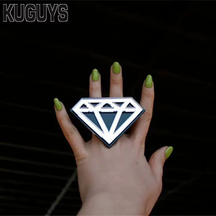 KUGUYS-Bague Géométrique Or et Argent pour Femme, Bijoux en Acrylique, Hyperbole, Hip Hop, Grands Accessoires pour Grands Doigts
