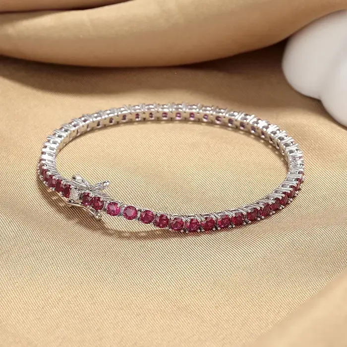 YLMyself Bracelet Tennis Argent 925 Rubis Rouge Foncé # Bijoux en zircone cubique pour femmes