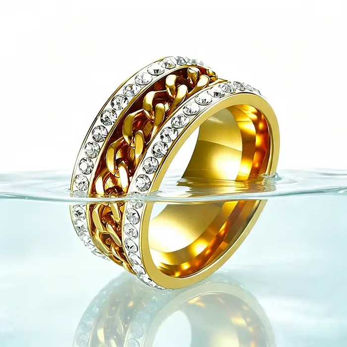 Bague empilable chaîne cubaine vintage avec zircon cubique, bague statement brillante pour hommes et femmes, bijoux de mode hip-hop