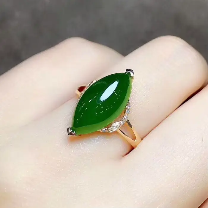 Bague en Jade vert naturel véritable, bijou ajustable en argent 925 pour hommes et femmes, perles en