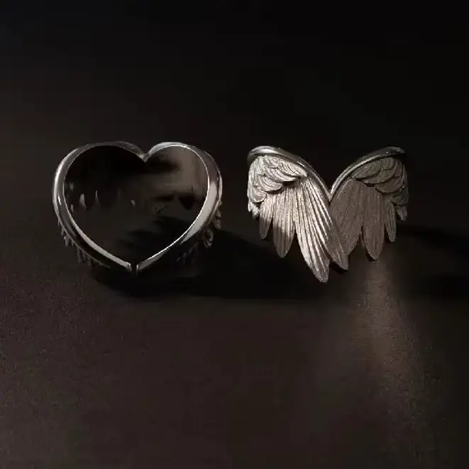 Bague ailes d'ange rétro pour femmes, couleur argent, Punk gothique, anneau ouvert réglable, bijoux unisexe, accessoires cadeaux, vente en gros
