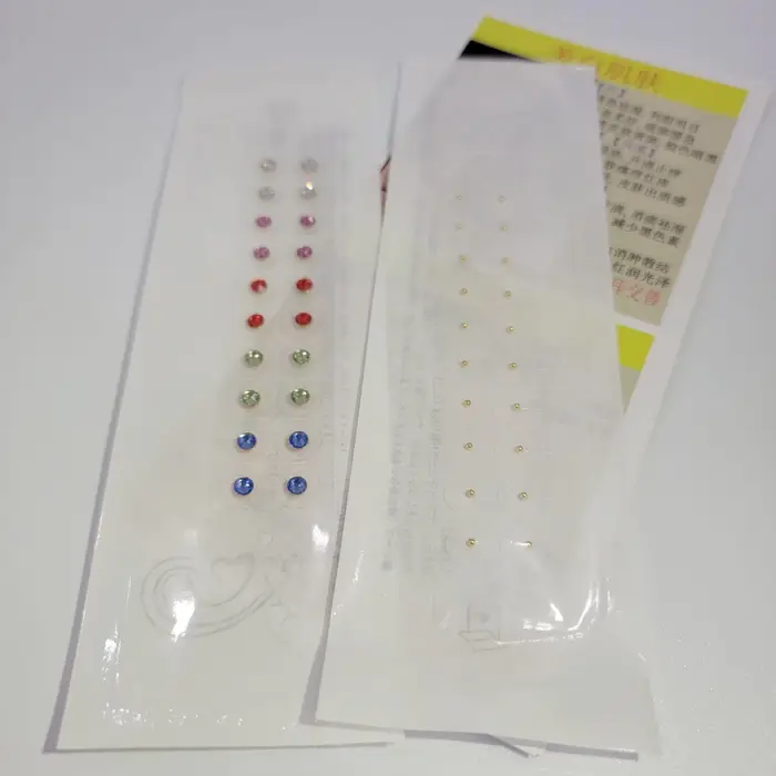 Graines d'oreille en or 24K, pierre précieuse en cristal, perle magnétique, bande transparente, autocollant auriculaire, graines d'oreille, Acupuncture