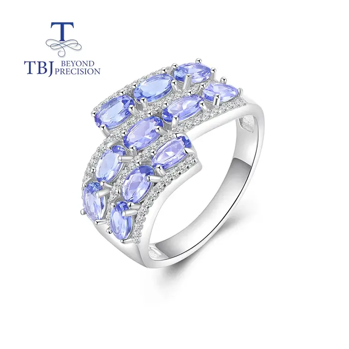 Tbj-Bague en pierre précieuse de luxe pour femme, bague en tanzanite bleue naturelle, argent regardé