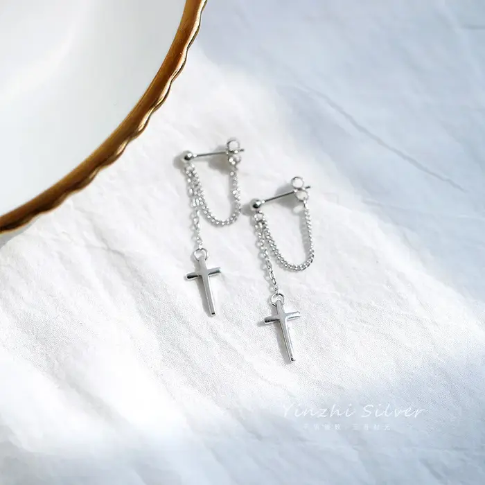 Boucles d'oreilles croix en argent Sterling 925 pour femmes, accessoires bijoux de mariage simples e