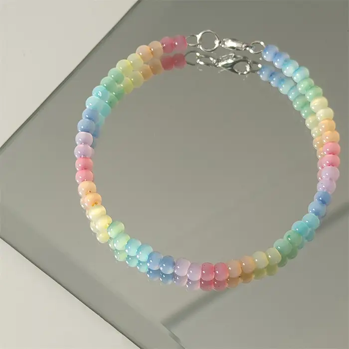 Bracelet de perles aux couleurs arc-en-ciel pour filles