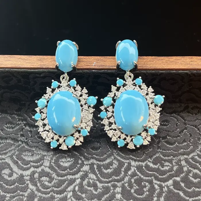 Boucles d'oreilles pour femmes avec zircon et turquoise