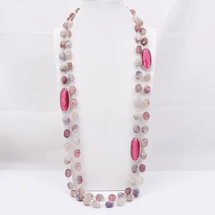 Collier G-G à 2 rangs de bijoux, 2 rangs de tourmaline rose naturelle, connecteur œil de chat rouge 