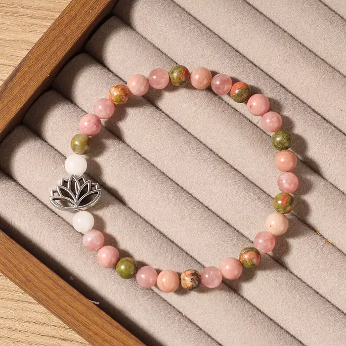Bracelet Chakra pour femmes, quartz rose, cristal de quartz rose, pierre naturelle, bijoux de guéris